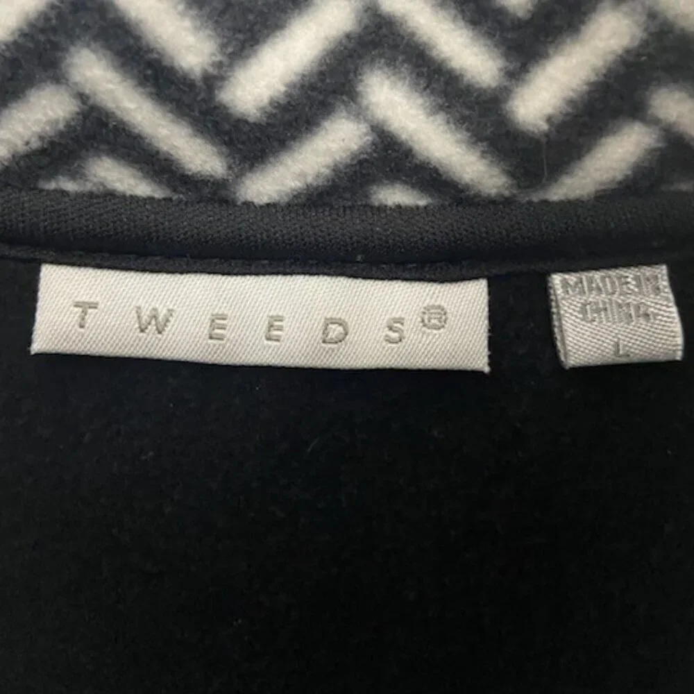 Tweeds Vest Women's Sz L Black & White Chevron Full Zip Cozy‎